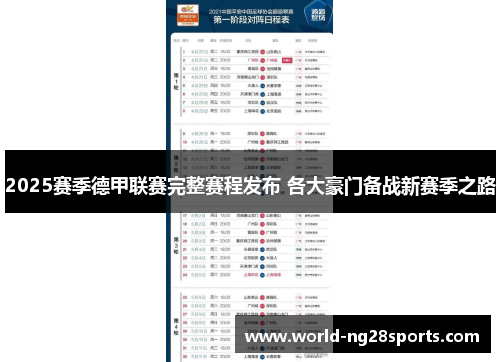 2025赛季德甲联赛完整赛程发布 各大豪门备战新赛季之路