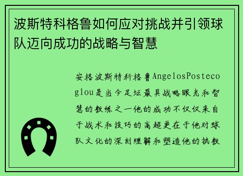 波斯特科格鲁如何应对挑战并引领球队迈向成功的战略与智慧